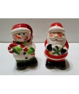 Christmas Santa and Snowman Ceramic 4&quot; Salt And Pepper Shakers Holiday D... - £9.72 GBP