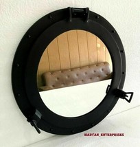 12&quot; Porthole Window Face Mirror Black Finish Nautical Mirror For Home Decor - £72.84 GBP