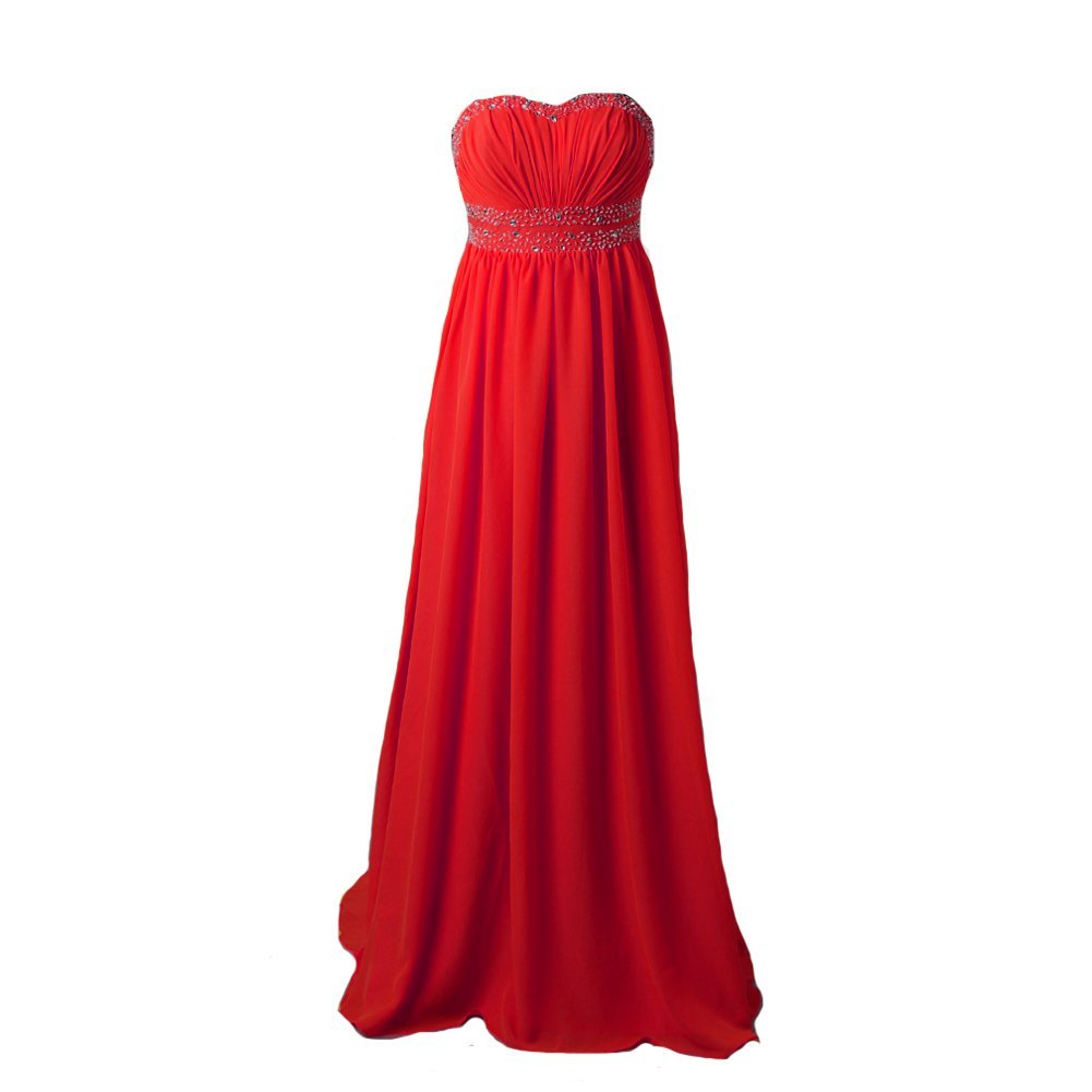 Kivary Women's Chiffon Backless Open Back Beaded Long Prom Evening Dresses Red U