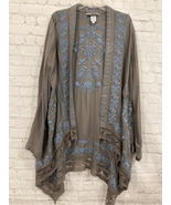 Sundance Womens XS Open Front Cardigan Kimono Brown Blue Embroidered Lac... - $42.07