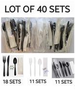 40 Plastic Silverware Sets Individually Wrapped Cutlery Black &amp; White - $21.71 CAD