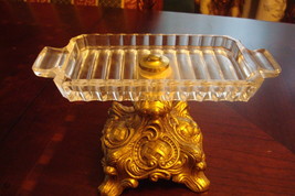 Mid Century Glass and brass? footed tray, 4&quot; tall by 7&quot; by 3&quot; [Russ] - £29.75 GBP