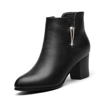 Women Chelsea Boots Winter Autumn Black Ankle Boots For Woman Thick Square High  - £64.17 GBP