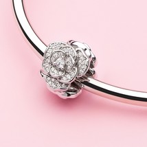 925 Sterling Silver Shine Zircons Love Rose Flower Charms for Bracelet Necklace  - £42.69 GBP