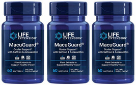 MACUGUARD  OCULAR SUPPORT SAFFRON  ASTAXANTHIN 180 gels 3 Bottles LIFE E... - £77.28 GBP