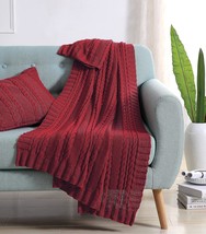 Vcny Home | Dublin Collection | Throw Blanket - 100% Cotton In Cable Knit, Red - $34.96