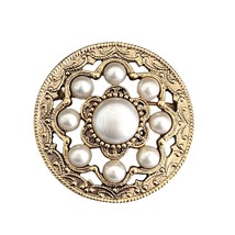 1928 Collection Round Faux Pearl Brooch Gold Tone Pin - £15.82 GBP