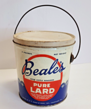 Vintage Beale&#39;s Pure LARD Courtland VA USA Advertising 4 lbs Tin Can Bucket - $29.69