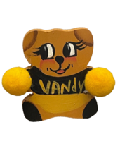 Pin Vanderbilt Vandy University Wooden Bear PomPoms Brooch Handcraft Vtg 1 7/8 - £10.92 GBP