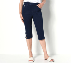 Quacker Factory DreamJeannes Capri Pants Colored Rhinestones - Dark Indigo, XXS - £24.43 GBP