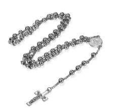 Rosary Beads Cross Necklace for Women Men, Stainless - $781.83 MXN