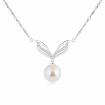 ANGARA Japanese Akoya Pearl Angel Wings Necklace with Diamonds in 14K Solid Gold - £600.85 GBP