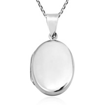 Engravable Plain Polished Oval Sterling Silver Locket Necklace - £23.35 GBP