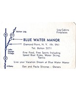 1950s Business Trade Card Blue Water Manor Diamond Point New York NY Rte 9 - $13.81