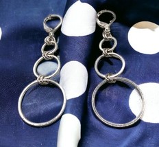 Three Graduated Circles Earrings Pierced Round Shaped Open Work Silver T... - £7.03 GBP