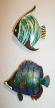 Lot of 2 Colorful Vintage FISH Pins Enamel Rhinestone Eye and Guilloche Sunfish - £11.79 GBP