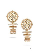Lattest Kundan Earrings Bali Jhumka Jhalar Tops Jewelry Set White Beautiful j250 - £28.71 GBP