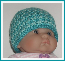 Turquoise Robin&#39;s Egg Blue Newborn Striped Baby Boys Hat Beanie Boy - £7.87 GBP