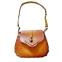 Vintage 1970&#39;s Tooled Leather Crossbody Festival Bag With Toggle Closure Boho Ch - £66.49 GBP