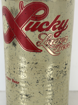 Lucky Lager Beer Can Vintage Steel 12oz Red Gold Embossed - $7.59