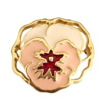 Avon Vintage Full Bloom Large Pansy Brooch Gold tone &amp; Pink Painted Enamel Pin - £10.27 GBP