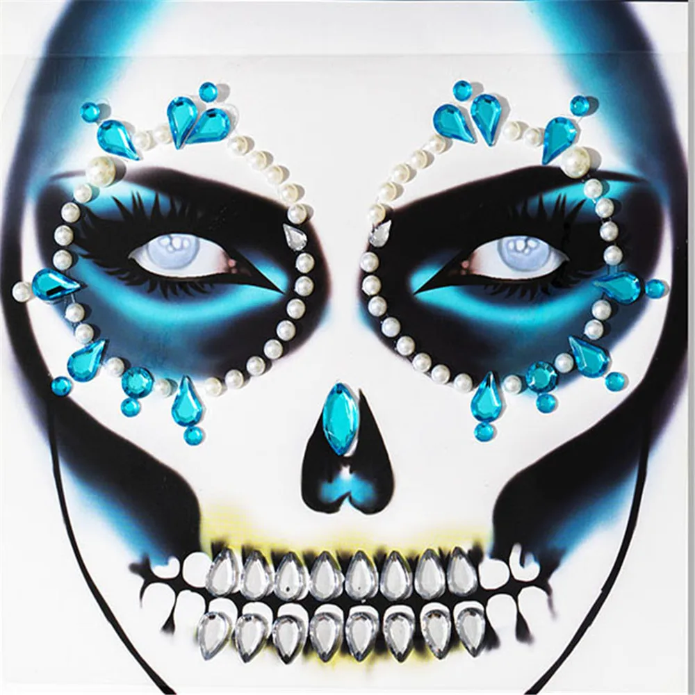 House Home 1 Pcs Halloween Body Art Makeup Party Festival Skull Bone Face Jewel  - £19.98 GBP