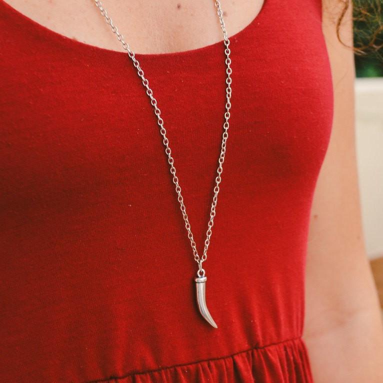 Silver alligator tooth / claw pendant, stainless steel chain, for woman - $22.00