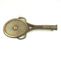 Vintage Metal Tennis Racquet &amp; Ball Belt Buckle 4.5&quot; x 2&quot; - £15.72 GBP