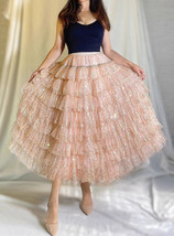 Baby-pink Layered Sequin Skirt Outfit Sequin Party Midi Skirt Outfit Custom Size image 1