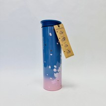 Starbucks Blue Pink Cherry Blossom Petal Sakura Stainless Steel Tumbler 16 Oz - £110.26 GBP
