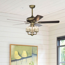 52 Inch Bronze Metal 3 Lights Ceiling Fan With 5 Wood Blades,Two-Color Fan Blade - £90.13 GBP