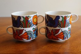 Lot of 4x Villeroy &amp; Boch ACAPULCO Flat Cups 3.5&quot; Dia Birds Flowers - £55.47 GBP