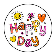 30 Happy Day Envelope Seals Labels Stickers 1.5&quot; Round Sunshine Hearts Flowers - £5.88 GBP