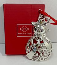 Lenox Ornament - Sparkle and Scroll Clear-Crystal Snowman Ornament Silverplate - £6.35 GBP