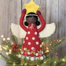 FELTED BLACK ANGEL CHRISTMAS TREE TOPPER DECOR HANDCRAFTED (13”x5”) - $178.19