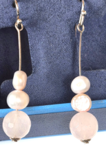 Vintage 925 Sterling Silver &amp; Pearl /Quartz Dangle Hook Earrings 2.1/8" - $54.45
