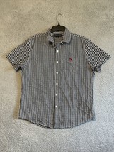 US Polo Assn Size L Black  Plaid Button Down Shirt Short Sleeve Cotton Mens - $18.81