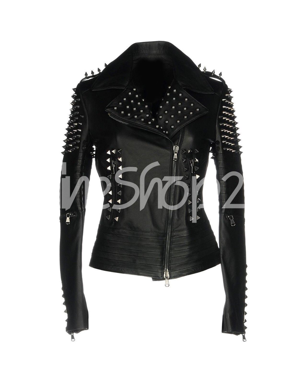 Primary image for New Women Punk Rock Black Full Silver Spiked Studded Brando Biker Leather Jacket