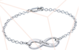 Infinity Personalized Sterling Silver Diamond Bracelet - £80.60 GBP