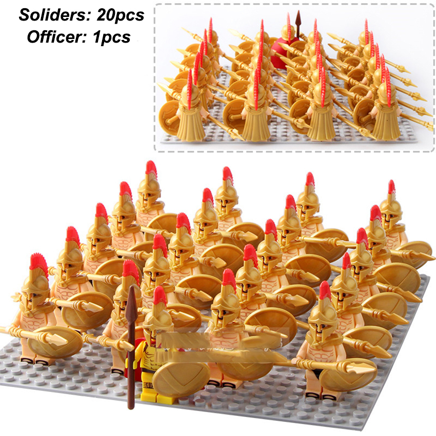 21pcs/1set Medieval Knight Castle Roman Soliers+Commader Minifigures Lot