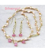 Pink Ribbon Pink Czech Glass Beaded Earring Necklace Set - £13.54 GBP