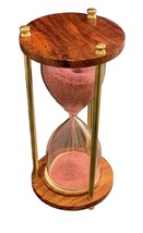 Antique Vintage Hourglass Marine Brass &amp; Wood Sand Timer Pink Sand Handmade - £14.69 GBP