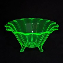 Art Deco Uranium Glass Footed Bowl, Vintage 1930s, Glowing - $39.41