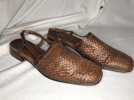 Sesto Meucci Sandals Size 7 M Brown Woven Leather Sling Back Closed Toe Italy - £58.38 GBP