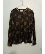 Blair Gold Black Leaf Fall Glitter Sparkle Blouse Shirt L Women&#39;s Long S... - £10.45 GBP