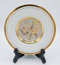 Vintage Art Of Chokin 24k Border Porcelain Butterfly &amp; Calla Lilies 6.25&quot; Plate - £7.78 GBP