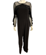 R&amp;M Richards Black Round Neck Sheer Sleeve Full Length Jumpsuit Sz 12 NWT - $66.49