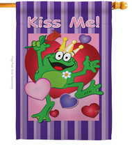 Kiss Me Frog House Flag Valentine 28 X40 Double-Sided Banner - £29.73 GBP