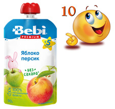 10 PACK Bebi Pouch Organic Fruit Puree APPLE PEACH No Sugar FREE Natural... - $19.79