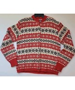 AMANA Woolen Mill Button up Cardigan Sweater size 38 Holiday Red Fair Is... - $47.95 CAD